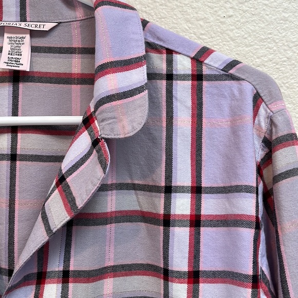 Victorias Secret Cotton Blend Button Down Pajama Shirt, Size Small, Purple Plaid - Picture 6 of 11